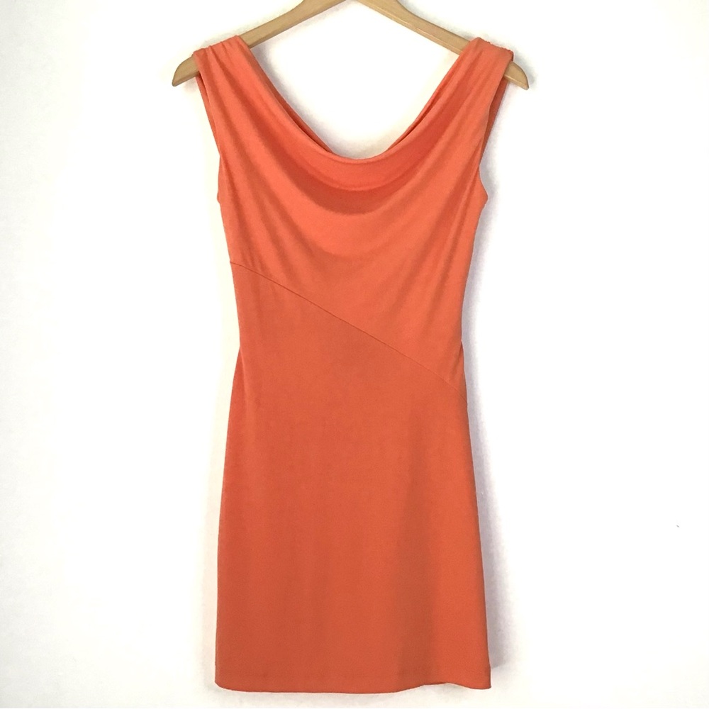 Love Tease Orange Bodycon Mini Dress Size S Sleeveless Drape Neck Open Back